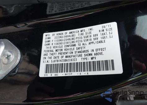 2011 Acura Rdx из США, поврежденный, VIN 5J8TB1H25BA008323